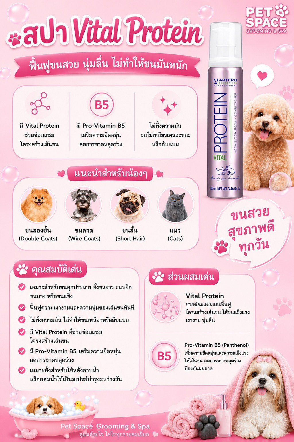 สปา ARTERO Vital Protein บำรุงขนสุนัขและแมว นุ่มลื่น Pet Space บางพลี